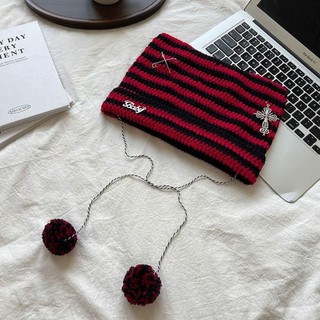 Mũ Beanie PURECOTTON0 và Quỷ Ngôi Sao Sọc, Móc Mũ Bò Dệt Kim Hình Mèo, Phong Cách Y2K Dễ Thương Cho Thu Đông