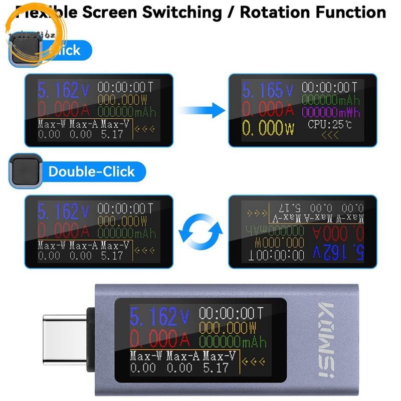 Đồng hồ đo công suất máy đo USB C KOWSI, Đồng hồ vạn năng kỹ thuật số với màn hình màu lớn, Máy kiểm tra điện áp và dòng điện để sạc và sạc dự phòng