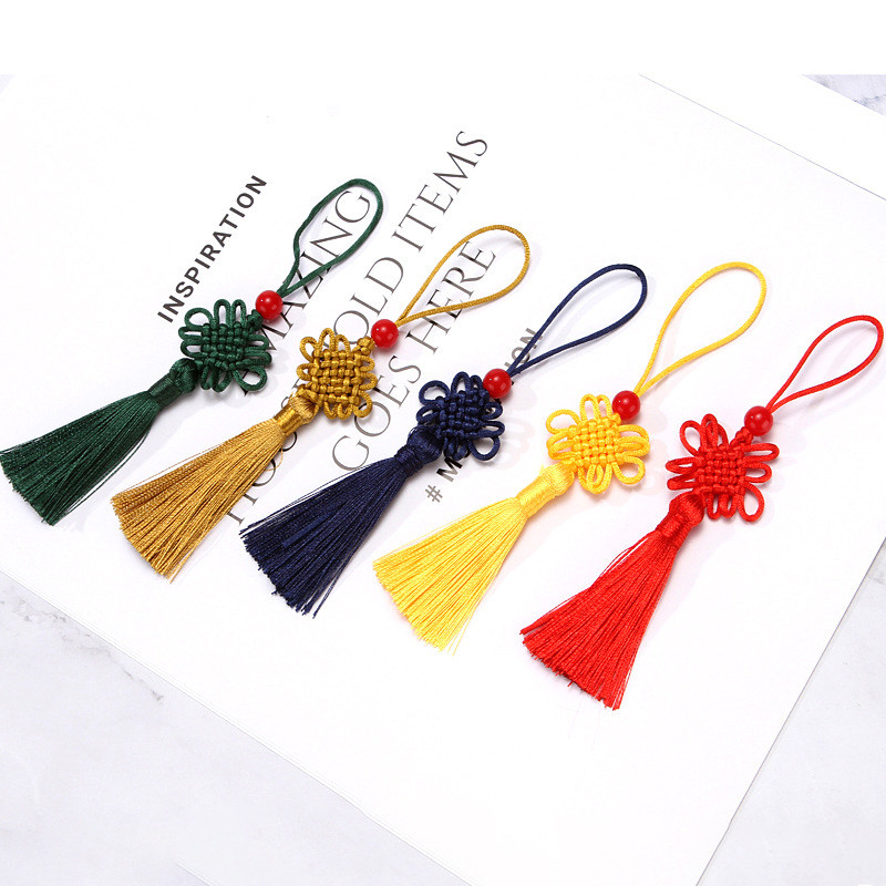 Nhiều Màu Sắc Trung Quốc Nút Thắt Tua Rua Mặt Dây Thủ Công Đánh Dấu Trang Móc Treo Trang Trí Tua Rua Vỏ Điện Thoại Mặt Dây Chuyền