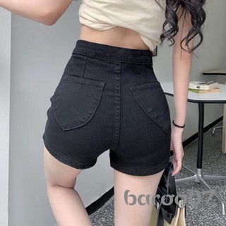 Quần short Denim mùa hè dành cho nữ có túi màu đen trơn Slim Fit Quần short Jean cạp cao