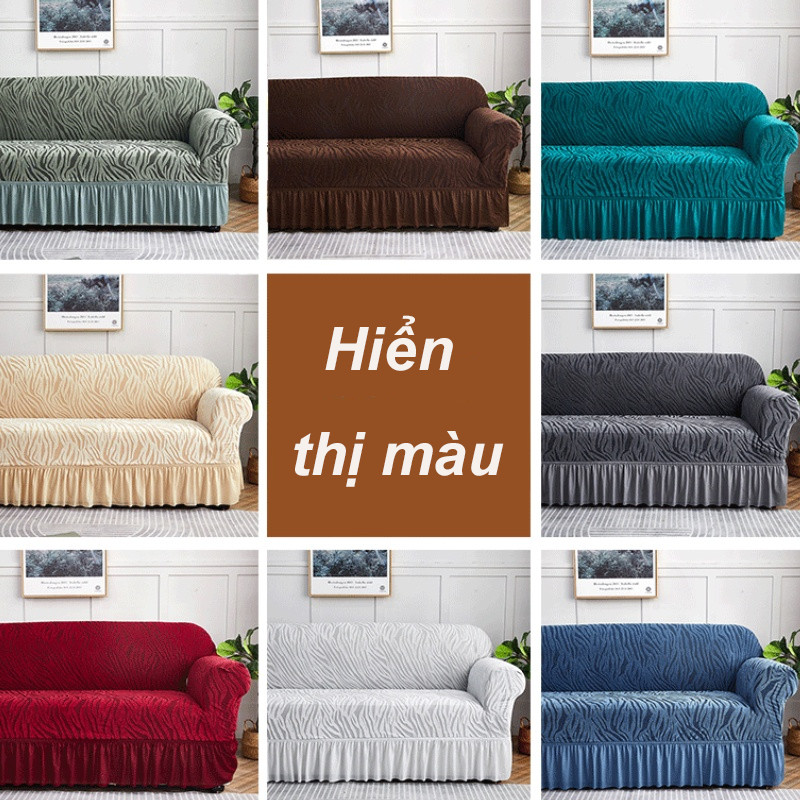 1/2/3/4 chỗ ngồi Vỏ ghế sofa，Bọc Ghế Sofa，bọc ghế sofa đơn，Vỏ ghế sofa phòng khách chống trượt với váy ren hình chữ L