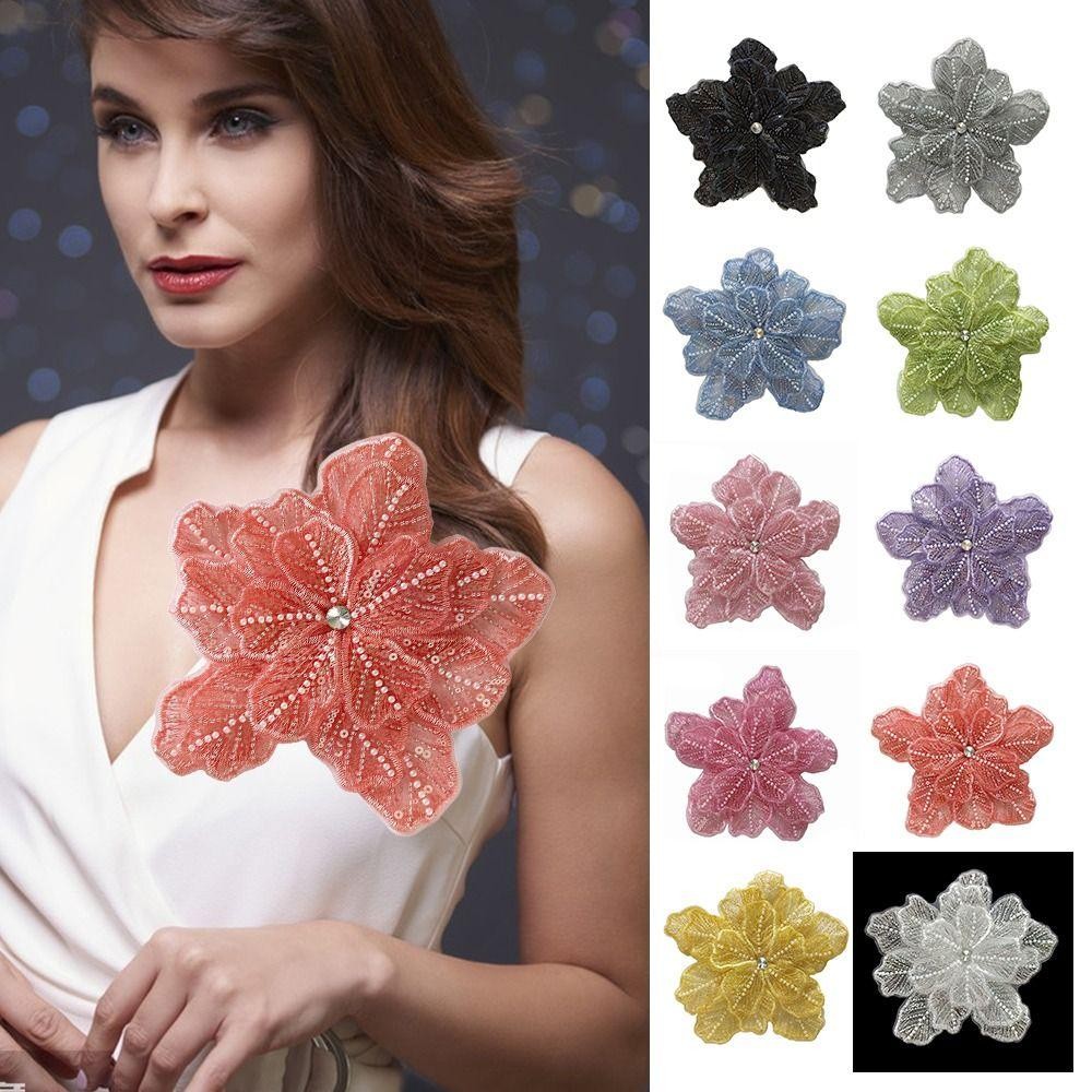 MERIGGIARE Miếng Dán Hoa, Hạt Ren Ba Lớp May Trên Miếng Dán, Trang Trí Đầm Trang Trí May Quần Áo DIY Trang Trí Đầm Táo Cho Đầm