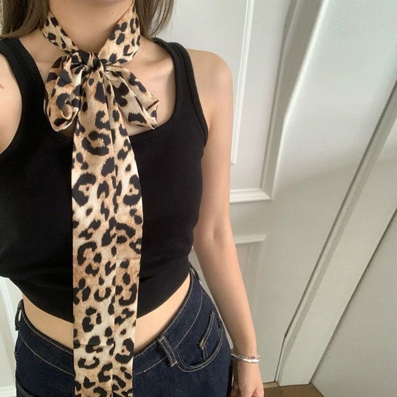 Khăn quàng cổ dài in họa tiết da báo đa chức năng VIC dành cho nữ Skinny Neckchief Dây thắt lưng
