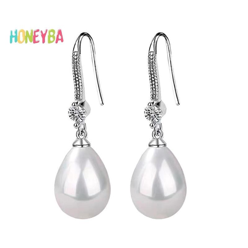 < Honeyba > Trang Sức Cho Nữ Bông Tai Ngọc Trai Giọt Nước Cho Nữ Đỏ Trắng Tròn Ngọc Trai Hình Bầu Dục Bông Tai Cưới Đính Hôn Valenes Ngày Quà Tặng