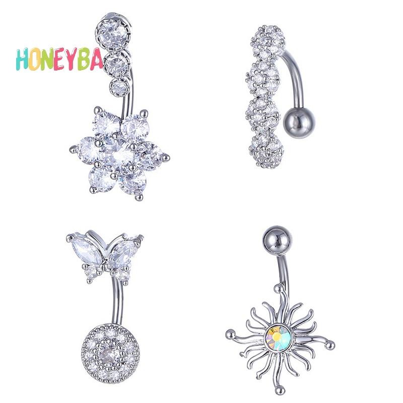 < Honeyba > Vòng Nút Bụng Pha Lê Hình Động Vật Bụng Thép Không Gỉ Trái Tim Rốn Cong Barbell Nhẫn Rốn Nhẫn Trang Sức Cơ Thể Gợi Cảm