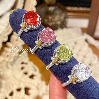 Châu Âu Mỹ ins Phong Cách Mới Hình Bát Giác Hoa Hồng Cắt Lấp Lánh Xanh Tím Nhẫn Nữ