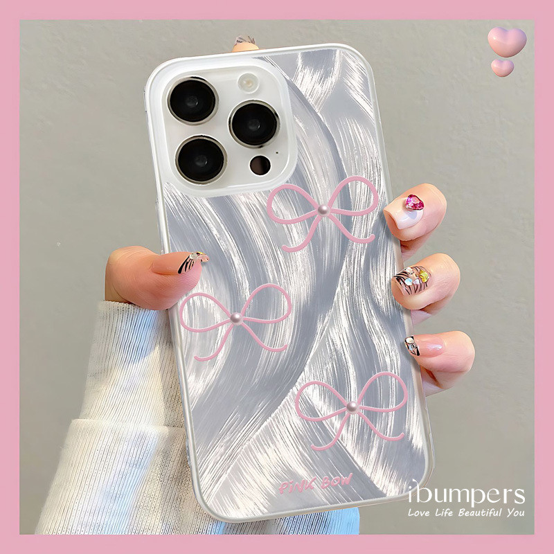ibumpers Ốp Điện Thoại iPhone Thanh Lịch Có In Nơ Màu Hồng Tinh Tế Và Dây Đeo Đính Hạt Lấp Lánh Ốp Lưng Trong Suốt Nhám Mờ Chống Bẩn Chống Sốc Cho IPhone 16 15 14 12 13 11 Pro Max IP 7 8 Plus X XS XR