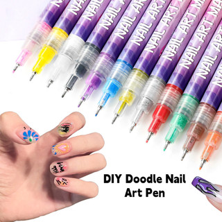 Bộ bút nghệ thuật làm móng tay 12 màu Bộ dụng cụ thiết kế móng tay khô nhanh Acrylic chống thấm nước DIY Bàn chải làm móng tay chống nhòe