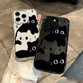 Ins Hàn Quốc Phim Hoạt Hình Mèo Đen Dễ Thương Cặp Đôi Bling Vỏ Sáng Tạo Cho iPhone 11 16 16E 15 14 13 12 Pro Xs Max XR X 7 8 Plus SE HD Ốp Lưng Điện Thoại Bảo Vệ Lấp Lánh Vỏ