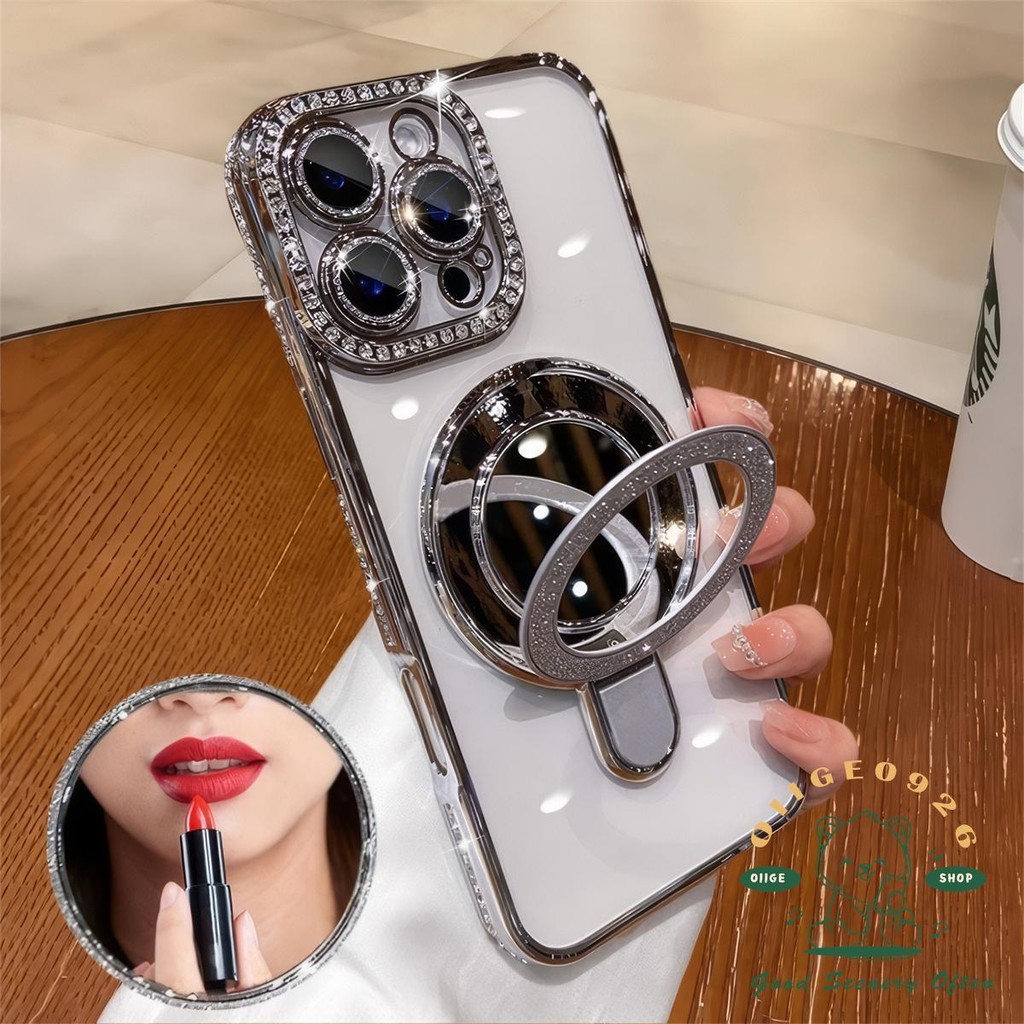 Kim Cương Mạ Gương Từ Giá Đỡ Ốp Lưng Điện Thoại iphone16 Pro Max 15 14 13 12 11 Vỏ Cho iPhone Vỏ Silicon Mềm TPU Chống Sốc