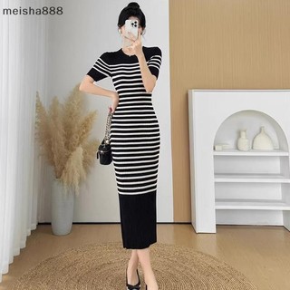 Meisha888 Váy Nữ Sọc Tay Ngắn Cổ Tròn Vỏ Thường Ngày Váy Dài Đẹp