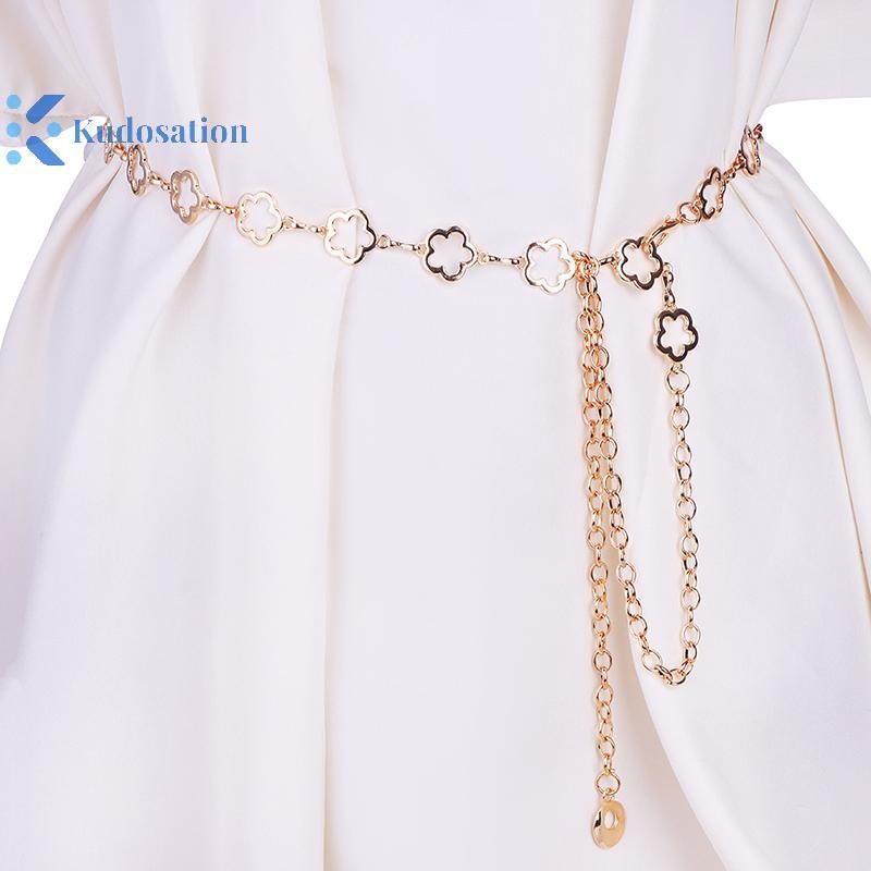Kudosation Thời Trang Kim Loại Rỗng Hoa Eo Dây Xích Nữ Đầm Áo Sơ Mi Phù Hợp Với Trang Trí Thắt Lưng Cơ Thể Dây Xích