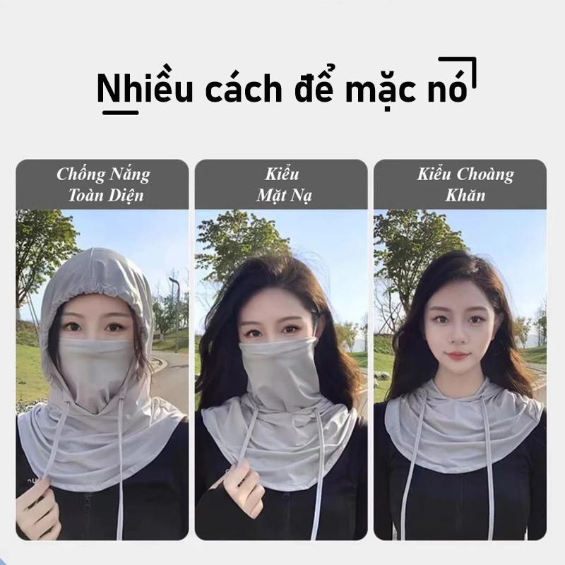 Mũ Trùm Đầu Kèm Khẩu Trang Nam Nữ,Mũ Trùm Đầu Hoodie Chống Nắng UPF50+,Thoáng Mát, Thấm Hút Tốt