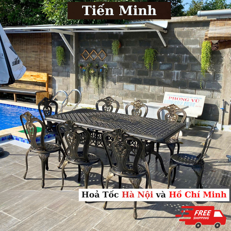Bộ bàn ghế sân vườn ngoài trời HCN Bộ bàn ghế ban công ngoài trời nhôm đúc Bàn ghế ngoài trời - BO26