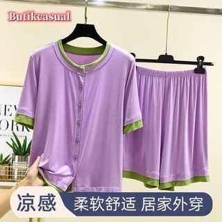 Phụ Nữ Áo Thun Quần short Bộ Đồ Ngủ Ngắn Tay Mùa Hè Mới Kích Thước Lớn Mỏng