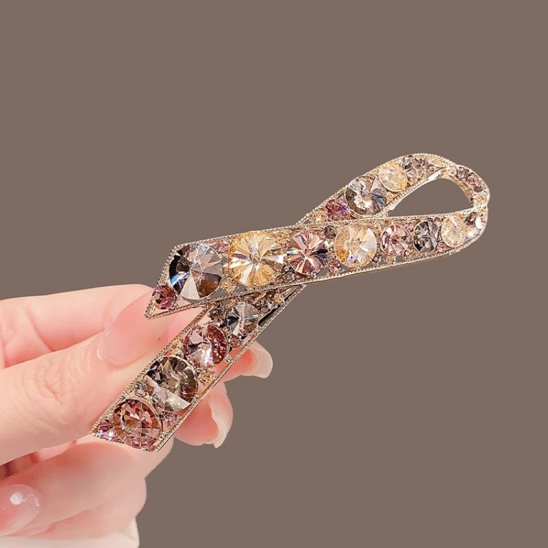 MAUROPOLI [Sẵn Sàng] Kẹp Tóc Ruy Băng Kim Cương Giả Siêu Nhấp Nháy Kẹp Bên Màu Champagne Cá Tính Phụ Kiện Tóc Nữ Tinh Tế Ánh Sáng Sang Trọng Thời Trang Cao Cấp