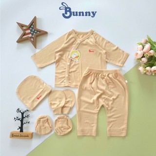 Bộ cài chéo sơ sinh 5 món thun lạnh Modal mềm mát hiệu Bunny cho bé 3-6kg