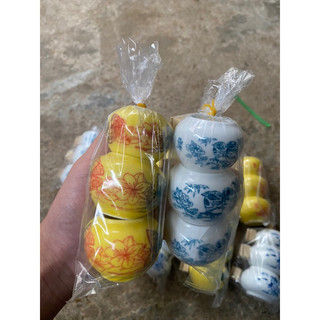 Cóng sứ lồng chim chào mào chất liệu sứ hoạ tiết siêu đẹp 1 bộ 3 cái