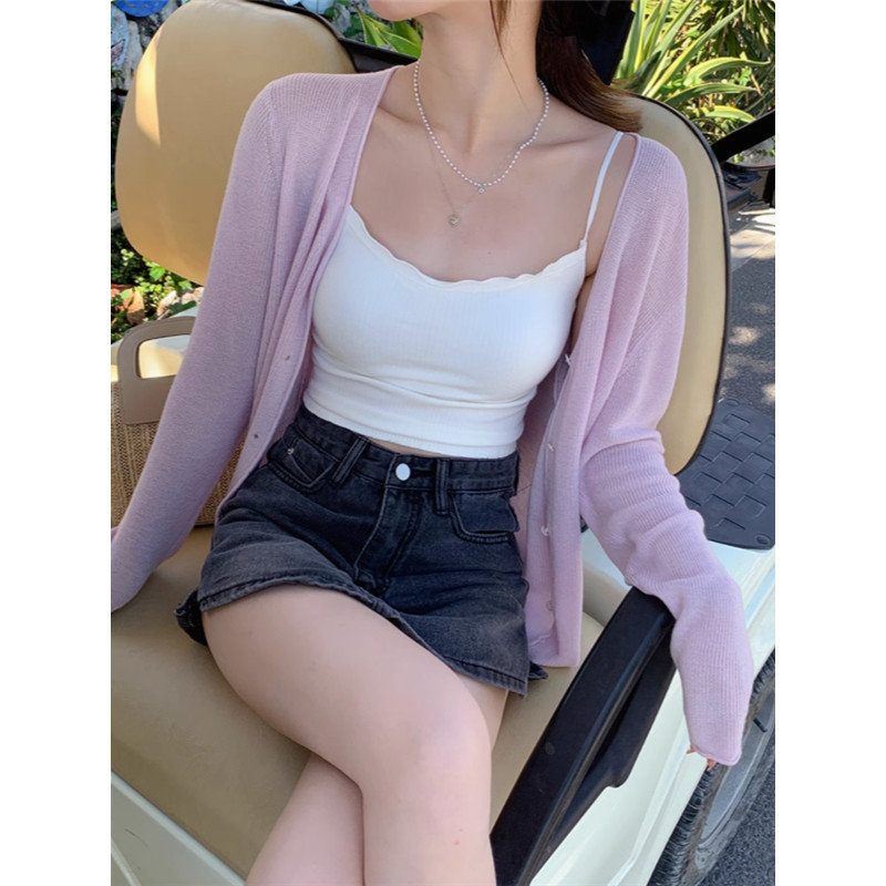 Áo len Cardigan màu trơn giản dị đơn giản phong cách mới mùa hè dành cho nữ 250423