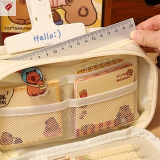 ALIK Túi Đựng Bút Chì Dung Tích Lớn Capybara Hoạt Hình Văn Phòng Phẩm Túi Đựng Có Trâm Cài Dán Kẹp Móc Khóa Trẻ Em Bút Trường Hợp VN