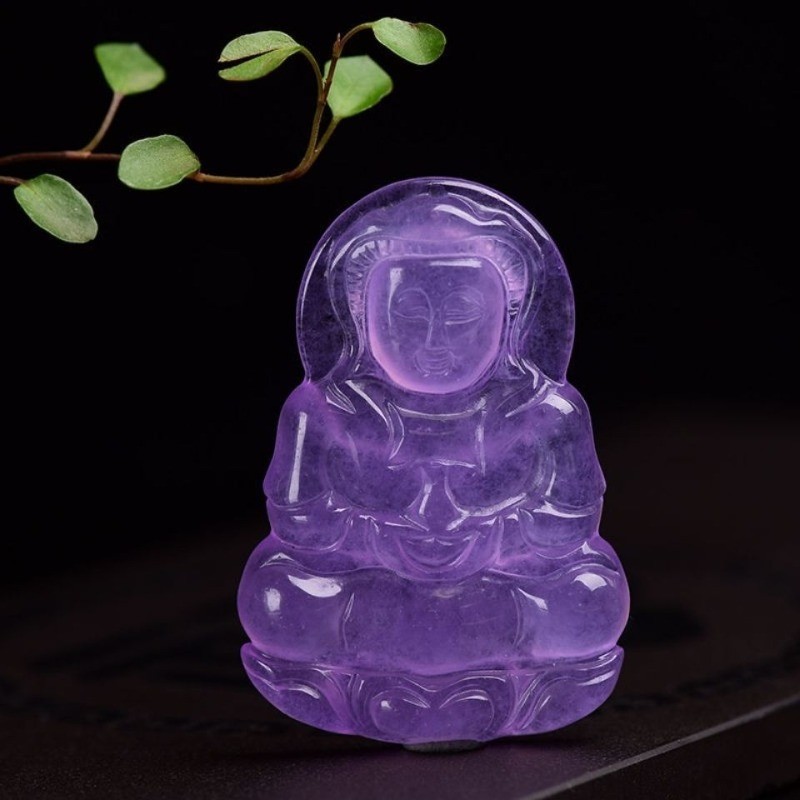 Đá tự nhiên Khóa an toàn Violet Guanyin Phật Mặt dây chuyền Mặt dây chuyền