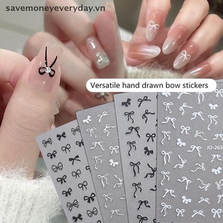 [savemoneyeveryday] 1 Miếng Dán Móng Tay Nơ Ngọt Ngào 5D Hồng Đen Trắng Dài Ruy Băng Nơ Tự Dính Móng Tay Nghệ Thuật Dán Đề Can Trang Trí DIY [vn]