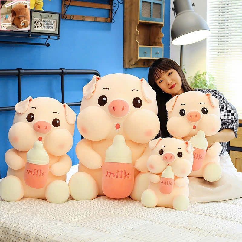 Gấu bông heo, gấu lợn ôm bình sữa 32cm hàng cao cấp.quà tặng