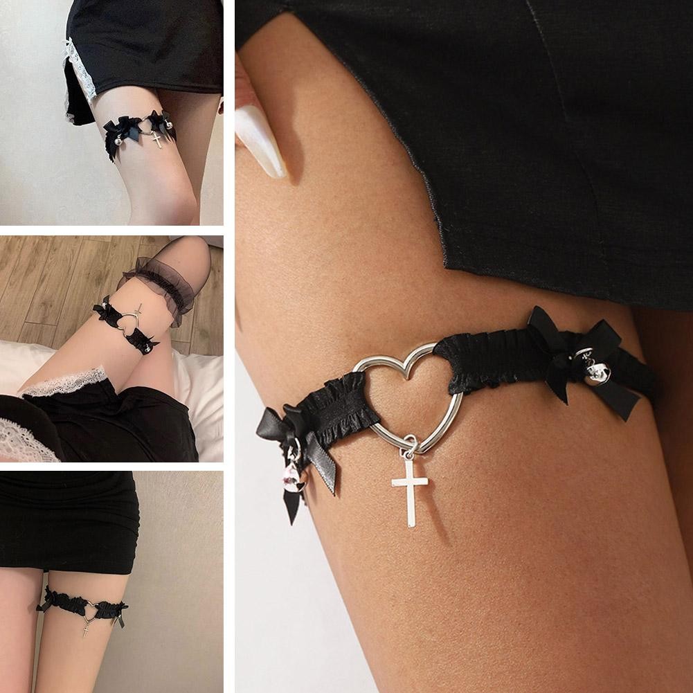 Jk Đùi Dây Đeo Nữ Tối Chân Vòng Gợi Cảm Garter Trên Dây Xích Garter Giả Da Thắt Lưng Chân Nơ S6l9