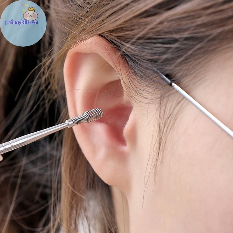 Pufangbliss 6 Cái / bộ Dụng cụ lấy ráy tai Dụng cụ lấy ráy tai bằng thép không gỉ Dụng cụ tẩy ráy tai Curette Thìa Chăm sóc tai Dụng cụ làm sạch tai VN