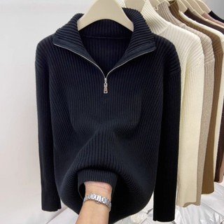 Phong Cách Mới Nửa Cổ Cao Cổ Áo Len Nữ Kéo Cổ Áo Polo Top Thu Đông Kích Thước Lớn Ấm Rời Bao Bụng Thời Trang Kn