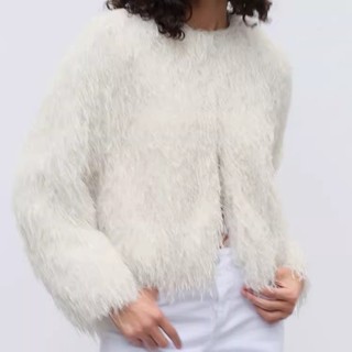 Áo khoác Zara made in Morocco lông trắng nhân tạo mềm mại