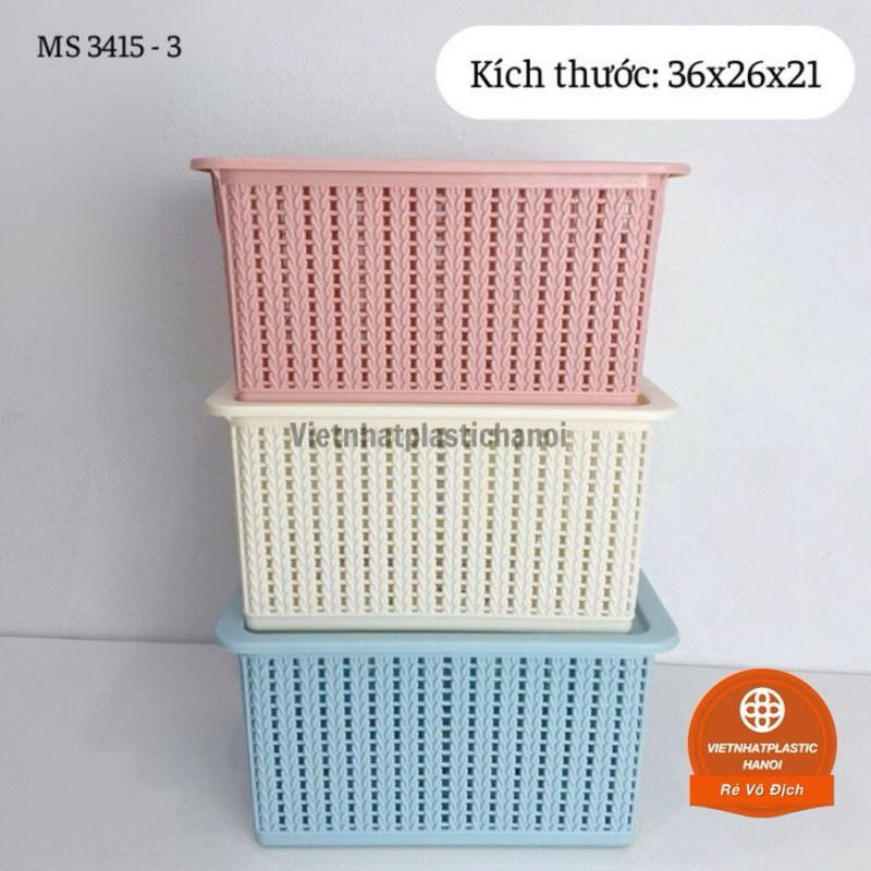 Rổ đan mây đựng đồ đa năng 3 size nhựa Việt Nhật (3415), Giỏ đựng quần áo, dụng cụ nhà bếp 12
