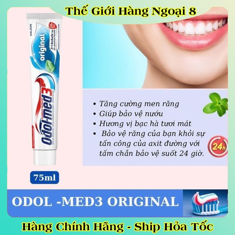 [Date Mới Đủ Bill] Kem đánh răng ODOL - MED 3 Extra white 75ml - Đức