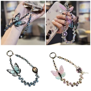 Exhila Phụ kiện dây đeo điện thoại hình con bướm đính cườm đương đại dành cho những người đam mê phong cách