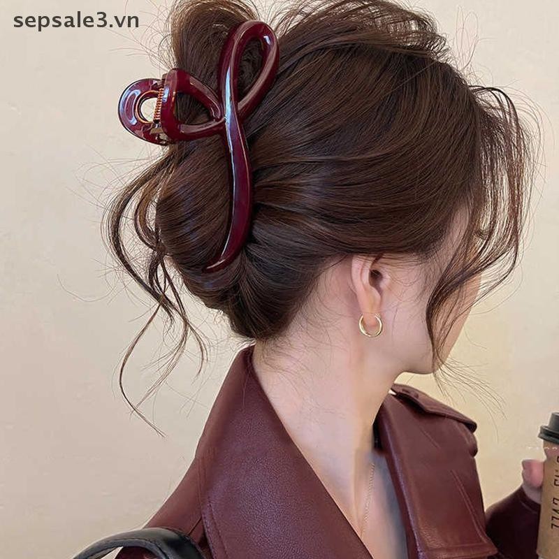 # VN # Nữ Lớn Màu Đỏ Đậm Vuốt Tóc Barrettes Kẹp Tóc Nhựa Đuôi Ngựa Kẹp Tóc Bé Gái Phụ Kiện Kẹp Tóc Cao Cấp.