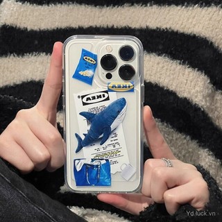 Ốp điện thoại trong suốt nhãn cá mập hợp thời trang cá tính dùng iPhone 12 13 14 15 promax 16promax 11 11promax xr xs 7plus 8plus 14Pro 14plus Ốp bảo vệ chống rơi 0I0G