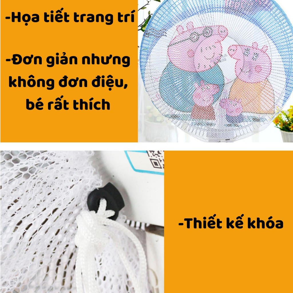 Vỏ Lưới Bọc Lồng Quạt Có Dây Rút Và Dây Chun Bảo Vệ An Toàn Cho Trẻ Em Kẹp Tay Mẫu Hoạt Hình Dễ Thương-Monlly Shop