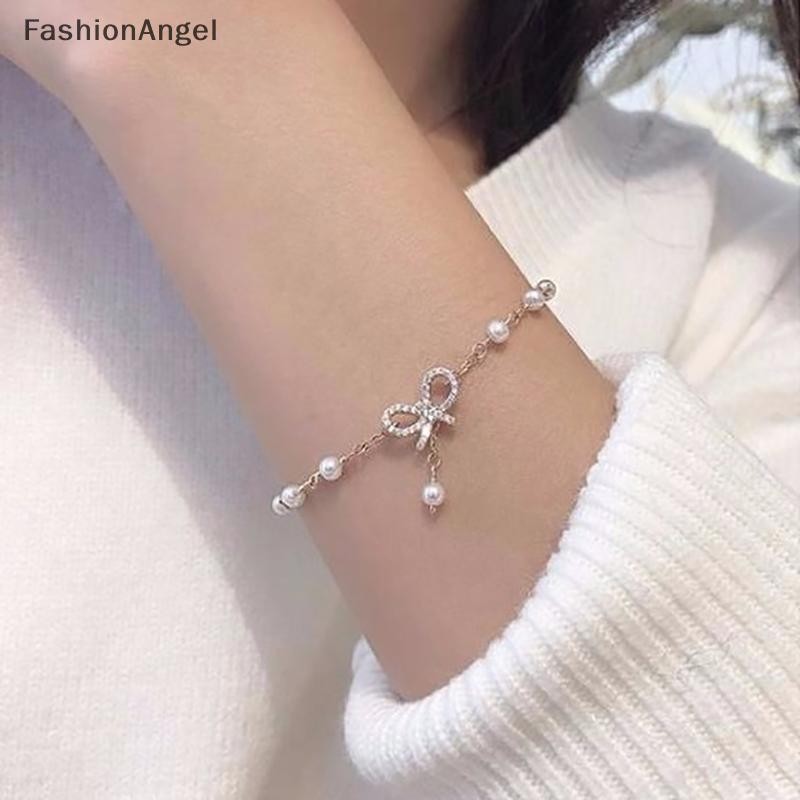Fashionangel Thời Trang Nữ Nơ Ngọc Trai Vòng Tay Quyến Rũ Pha Lê Chất Lượng Cao Mỏng Dây Chuyền Vòng Tay Trang Sức Thời Trang Hello Girl Quà Tặng VN