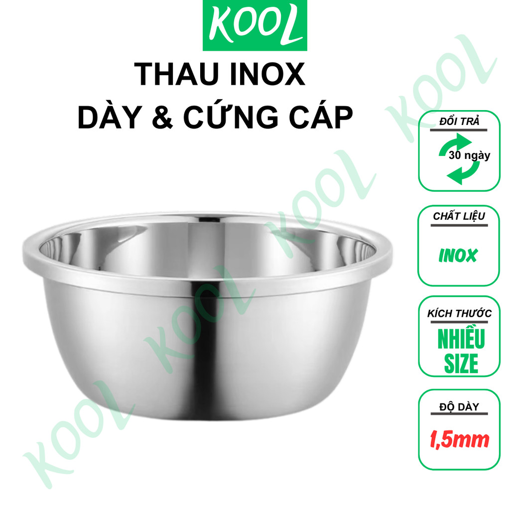 Thau inox đa năng KOOL RB20118 chậu rổ inox, thao trộn rửa rau nhiều size