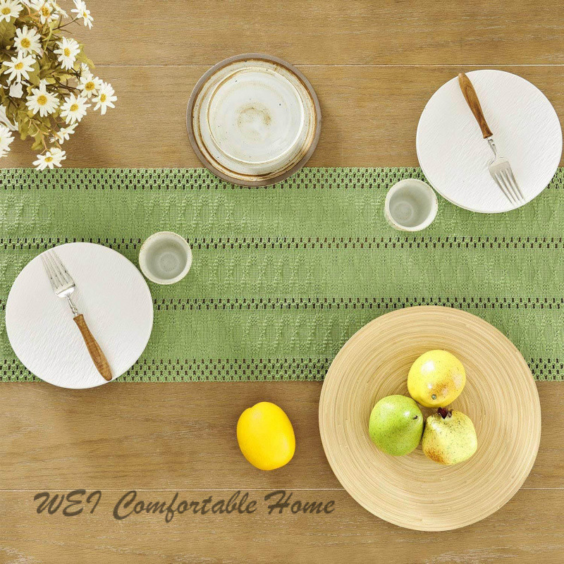 123456Bàn Người Runner Cotton Vải Lanh Khâu Dệt Bàn Chạy Màu Trơn Tua Rua Khăn Trải Bàn