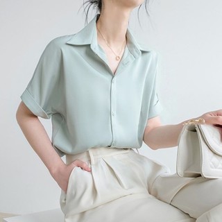 Áo Sơ Mi Kích Thước Lớn Nữ Cao Cấp Drape Top Thường Ngày Phù Hợp Với Voan Ngắn Tay Top Ve Áo Sơ Mi Bé Gái Thiết Kế Mùa Hè Niche Áo Sơ Mi Mỏng Size Vừa Lớn Quần Áo Nữ