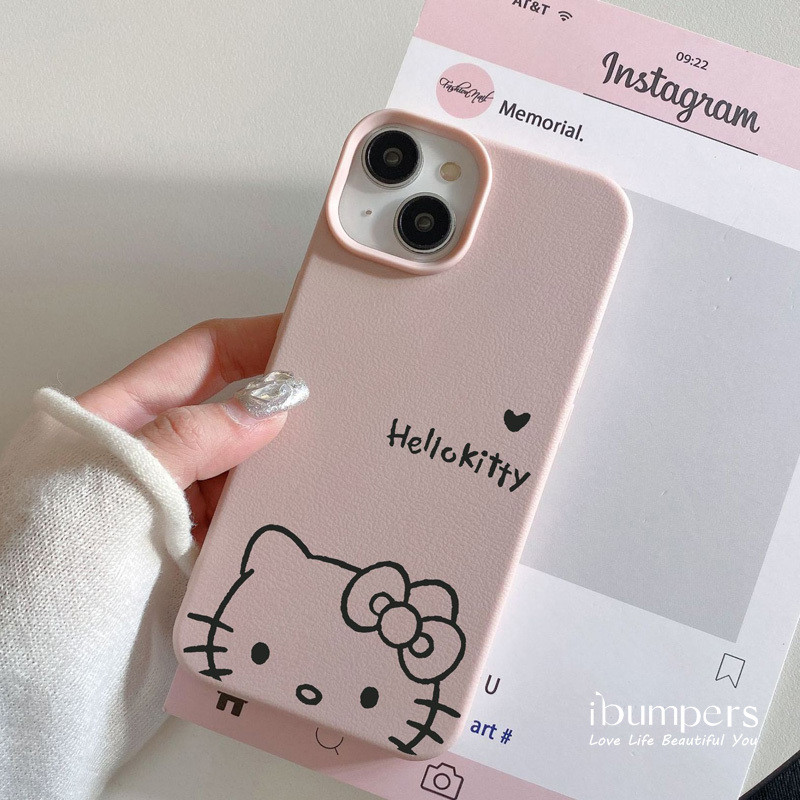 ibumpers Ốp Điện Thoại iPhone Màu Hồng Hello Kitty Ngọt Ngào Tối Giản Cho IPhone 16 15 14 12 13 11 Pro Max IP 7 8 Plus X XS XR Ốp Lưng Mỏng Silicon Mềm Da Họa Tiết