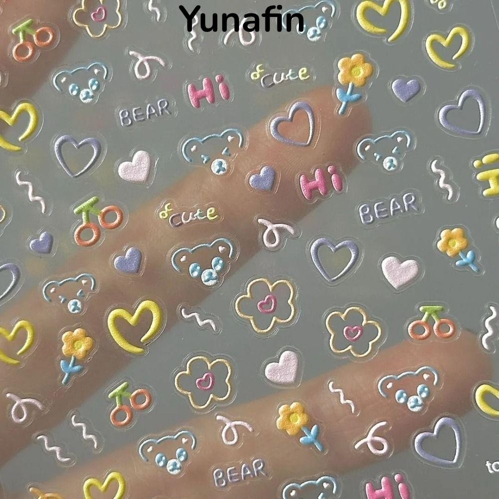 Nhãn dán móng tay YUNAFIN, Nhãn dán cốc hoạt hình dễ thương, Đề can làm móng tay nghệ thuật đa chức năng