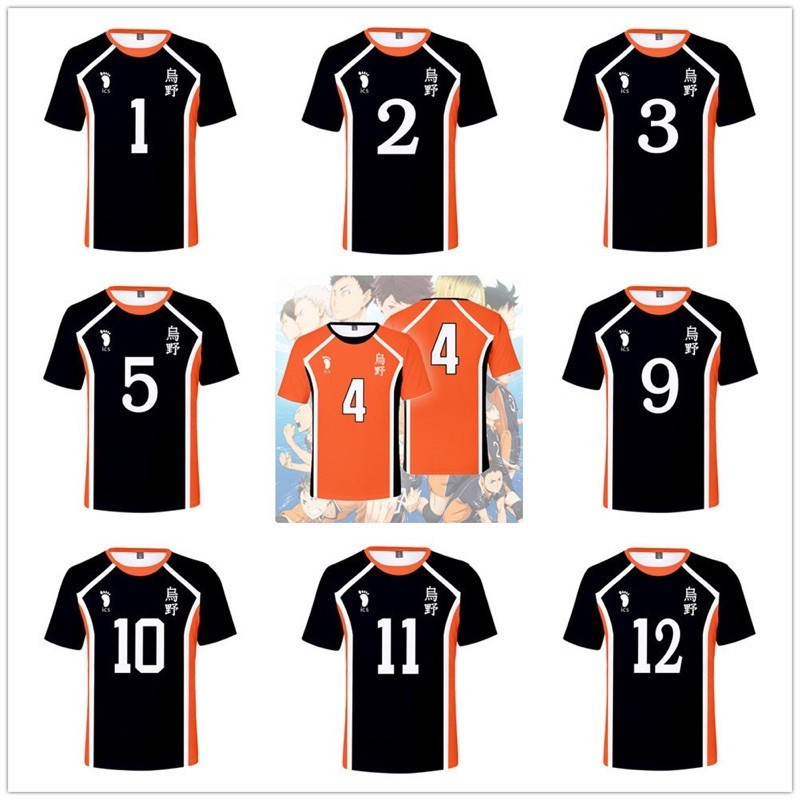 Áo thun Haikyuu Anime Cosplay Trang phục Karasuno Áo thun bóng chuyền trường trung học Đồng phục thể thao Hinata Shoyo Áo thun Haikyu Trang phục Halloween