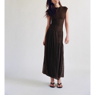 Zara Spring Sản phẩm mới Váy cổ đứng ngắn tay xếp ly dành cho nữ 5039303