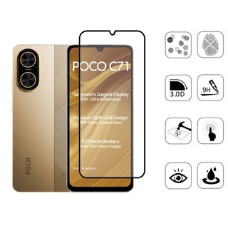 Miếng dán bảo vệ màn hình kính cường lực 2 trong 1 POCO C71 cho Xiaomi POCO C75 C65 4G 5G 9D Phim bảo vệ kính + Phim ống kính máy ảnh