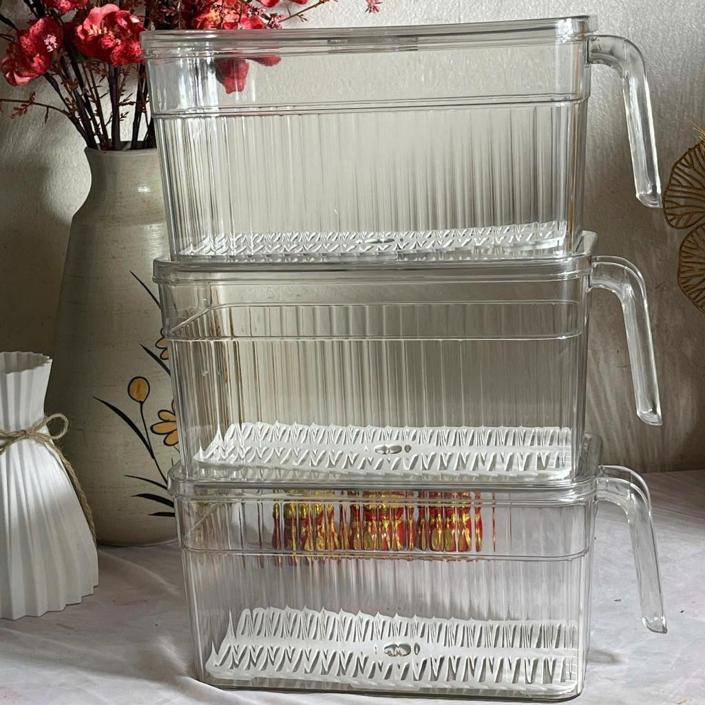 (sét 3 hộp) hộp đựng thực phẩm để tủ lạnh có tay cầm .hộp có đáy tách nước dung tích