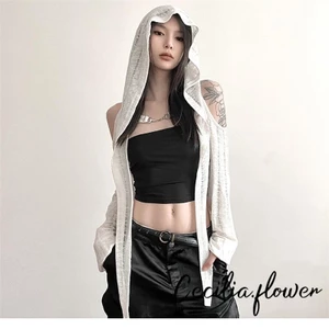 Phụ Nữ Suncreen Cardigan Rỗng Khóa Kim Loại Tay Dài Có Mũ Trùm Đầu Che Mùa Xuân Mùa Hè Thường Ngày Mềm Shrug