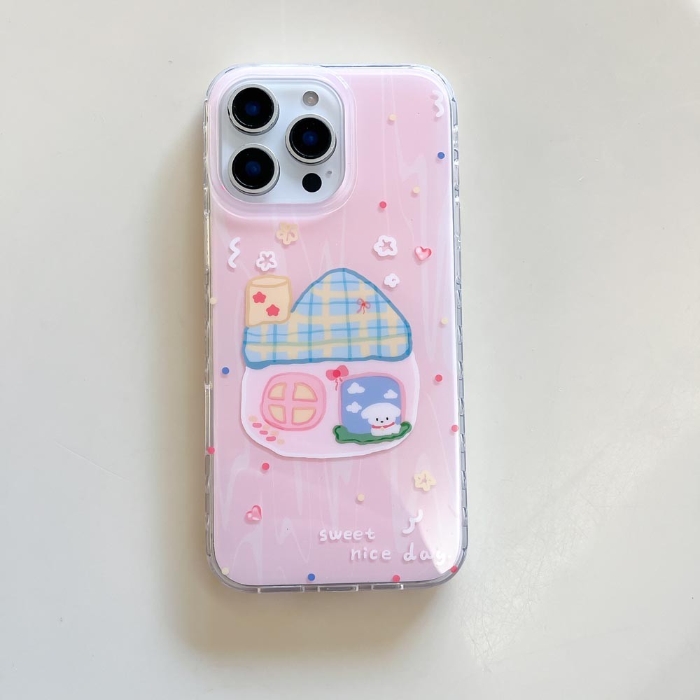 Ốp Lưng Cứng Tương Thích Với iPhone 13 13Pro 13ProMax 14 14Pro 14ProMax 15 15Pro 15ProMax 16 16Pro 16ProMax Ốp Họa Tiết Ngôi Nhà Màu Hồng