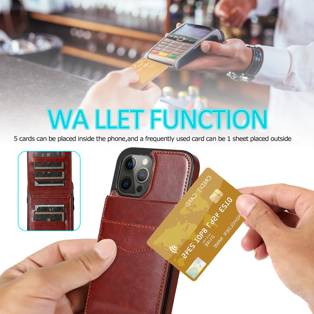 Bao Da Lật Cho IPhone 16E 16 15 13 12 Mini 14 11 Pro Max Plus Ví Đựng Thẻ Tín Dụng Chân Đế
